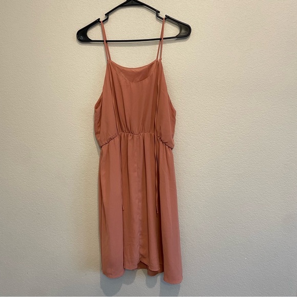 Lush Dusty Rose Mini Dress Large Spaghetti Strap Flowy Babydoll Dress - Picture 9 of 11